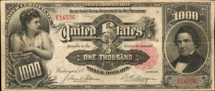 ▲1891년 발행된 1천 달러 지폐