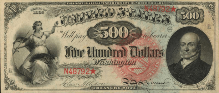 ▲1869년에 나온 5백 달러 지폐