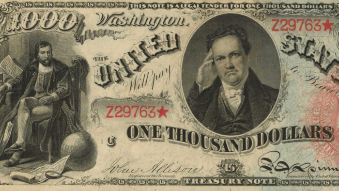 ▲1869년에 발행된 1천달러 지폐