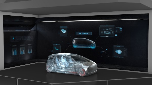 ▲CES 2020에서 차량모형과 대형 스크린으로 구현한 SK이노베이션의 ‘SK Inside’ 모델 이미지 ⓒSK이노베이션