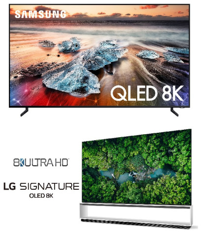 ▲(위}삼성 8K TV(Q900R), (아래)LG 시그니처 올레드 8K. ⓒ각 사