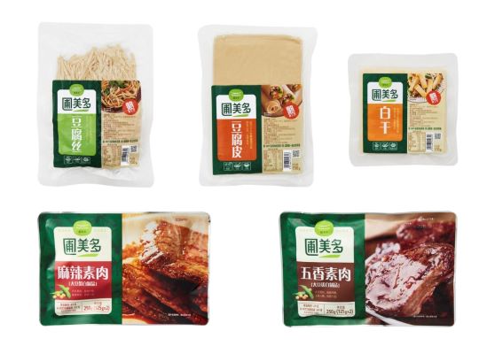 ▲풀무원이 중국에서 판매 중인 푸메이뚜어식품 가공두부 5종 제품 이미지 ⓒ풀무원