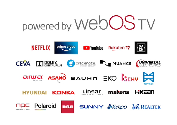 ▲LG전자가 webOS TV 플랫폼 공급을 위해 협력하고 있는 글로벌 콘텐츠 및 기술 솔루션 파트너사 로고 모음 ⓒLG전자