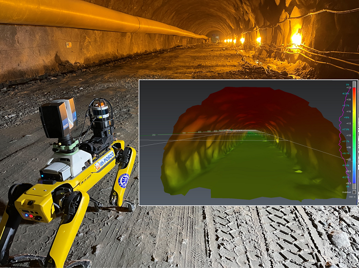 ▲ 터널공사 현장에 투입된 무인 자율보행 로봇 모습. ⓒ포스코건설