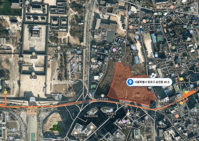▲대한항공이 서울시에 매각하기로 한 송현동 부지 ⓒ네이버 지도
