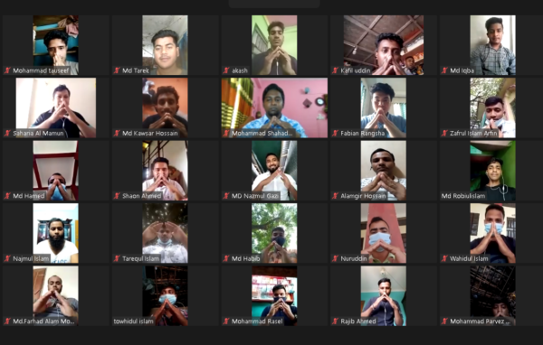 ▲14일 화상으로 열린 '해외 건설기능인력 양성 프로그램' 1기 입과식 모습. ⓒ포스코건설