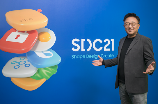 ▲고동진 삼성전자 대표가 지난 26일 온라인으로 열린 '삼성 개발자 콘퍼런스 2021'에서 기조 연설을 했다. ⓒ삼성전자