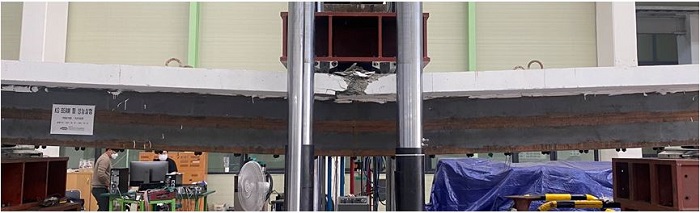 ▲ 모듈형 KG 합성보 구조휨 실험 전경. ⓒ코오롱글로벌