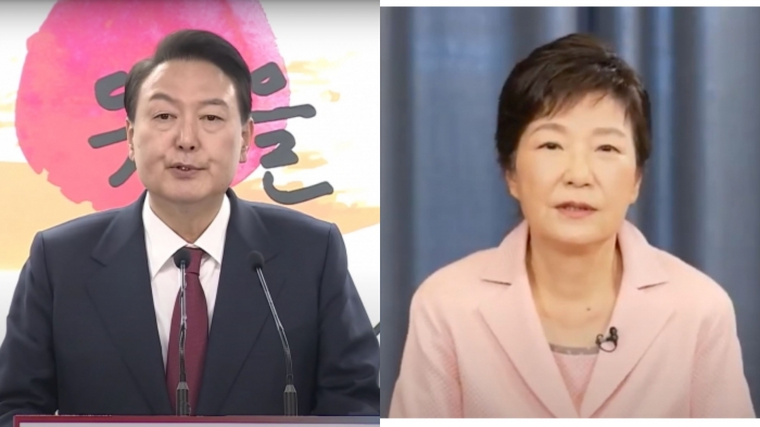 ▲윤석열 대통령 당선인(사진 왼쪽)과 박근혜 전 대통령 ⓒSNS 캡처
