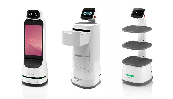 ▲(왼쪽부터) LG 클로이 가이드봇, LG 클로이 서브봇 서랍형, LG 클로이 서브봇 선반형 제품 이미지. ⓒLG전자