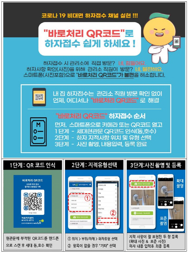 ▲바로처리 QR코드 활용 하자 접수 안내문. ⓒ한국토지주택공사