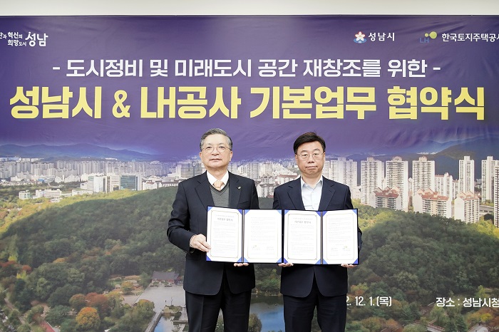 ▲신상진 성남시장(오른쪽)과 이한준 한국토지주택공사 사장 ⓒ성남시