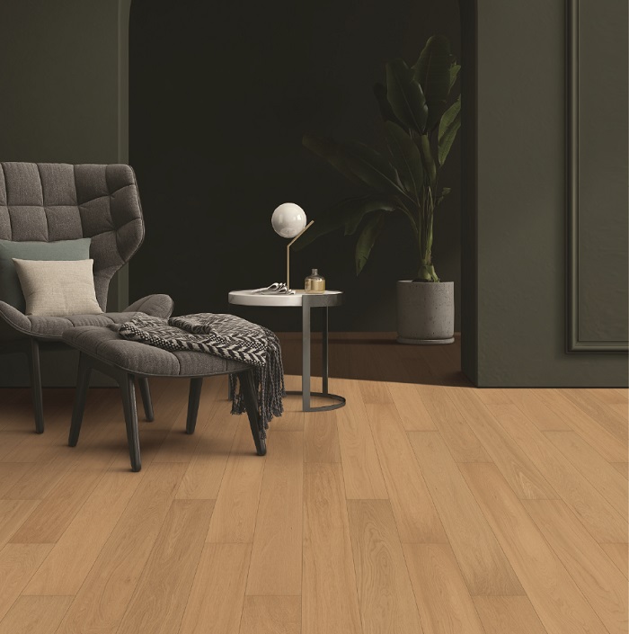 ▲KCC글라스 홈씨씨 인테리어 숲 원목마루 청 하모니 베이지 시공 모습. ⓒKCC글라스