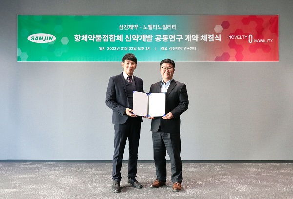 ▲삼진제약이 ADC 개발을 위해 노벨티노빌리티와 공동연구 협약을 맺었다. ⓒ삼진제약
