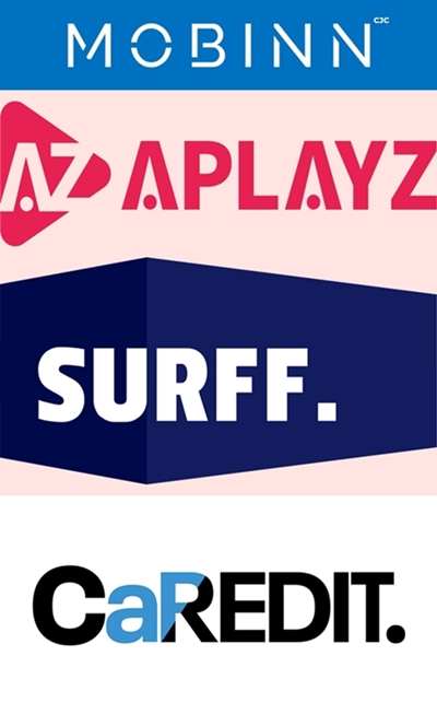 ▲현대차그룹 사내 스타트업 로고. 모빈, 어플레이즈, 서프컴퍼니, 카레딧(위쪽부터). ⓒ현대차