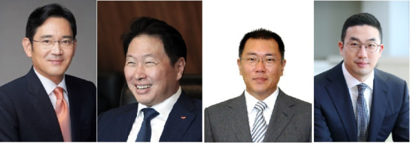 ▲(왼쪽부터) 이재용 삼성전자 회장, 최태원 SK그룹 회장, 정의선 현대자동차그룹 회장, 구광모 LG그룹 회장. ⓒ각 사