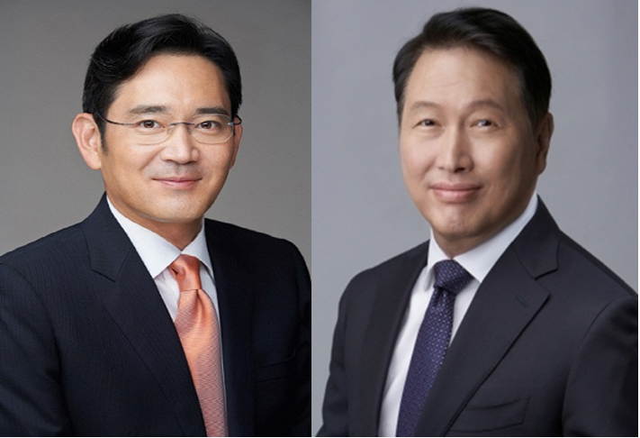 ▲이재용 삼성전자 회장(왼쪽)과 최태원 SK그룹 회장. ⓒ각 사