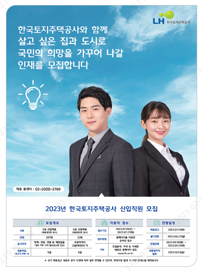 ▲2023년 한국토지주택공사 신입직원 모집 포스터. ⓒLH