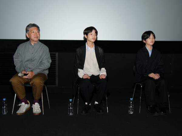 ▲8일 부산 CGV 센텀시티에서 열린 '괴물' GV에 참석한 고레에다 히로카즈 감독, 쿠로카와 소야, 히이라기 히나타(사진 왼쪽부터). ⓒ미디어캐슬