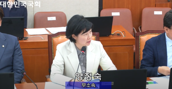▲양정숙 무소속(비례대표) 의원이 2023 국회 정무위원회 국정감사에서 질의하는 모습. ⓒ국회방송 국정감사 캡처