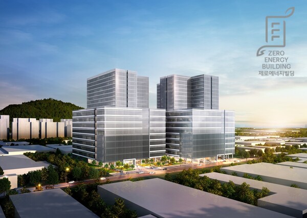▲SK에코플랜트가 시공하는 서부산 SK V1 지식산업센터(투시도)가 중대형 SOFC 연료전지를 적용해 제로에너지빌딩 예비인증을 획득했다. ⓒSK에코플랜트