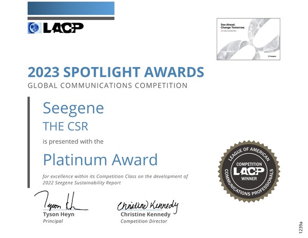 ▲2023 스포트라이트 어워즈 대상 수상 인증서. ⓒ씨젠