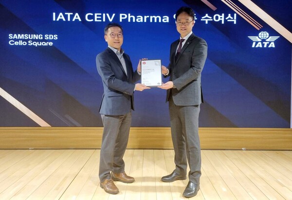 ▲왼쪽부터 오구일 삼성 SDS 물류사업부장(부사장), IATA 김백재 한국지사장. ⓒ삼성 SDS