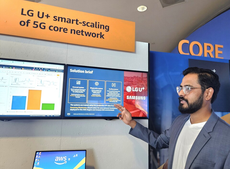 ▲LG유플러스가 이달 26~29일(현지시간) 스페인 바르셀로나에서 열리는 MWC 2024에서 AWS, 삼성전자와 함께 AI로 장비 증설 시점을 최적화하는 자동화 기능 개발에 협력하기로 했다. ⓒLG유플러스