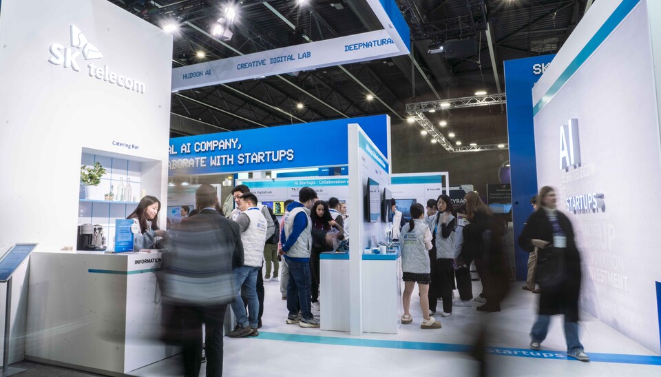 ▲피라 그란비아 8.1홀에 4YFN(4 Years from Now) 행사 단독부스를 마련한 SK텔레콤. ⓒSK텔레콤