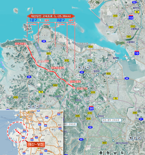 ▲대산~당진 고속도로 1~4공구 위치도. ⓒ태영건설