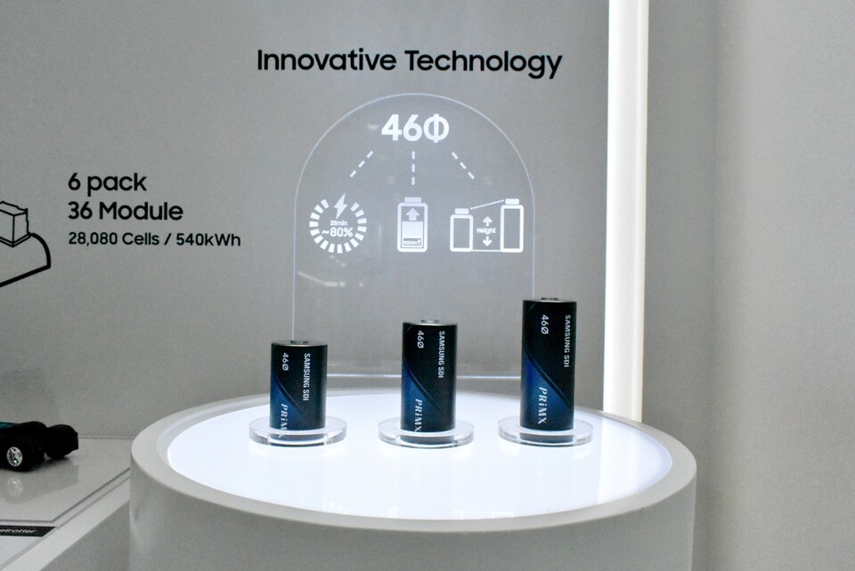 ▲차세대 46파이 원통형 배터리. ⓒ선호균 기자