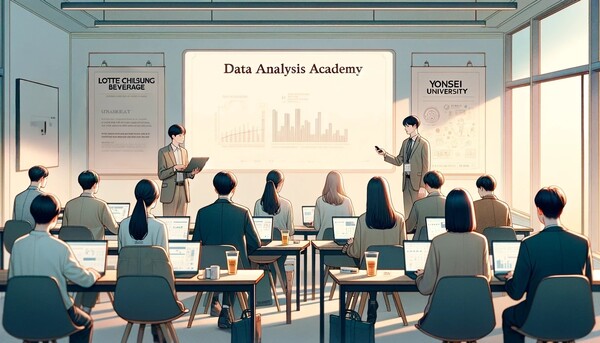 ▲롯데 AI 플랫폼 아이멤버(Aimember)를 활용해 만든 데이터 분석 아카데미 이미지. ⓒ롯데칠성음료