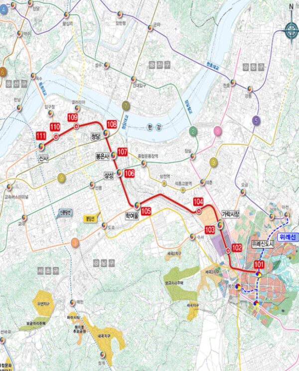 ▲위례신사선 노선도. ⓒ서울시