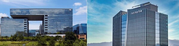 ▲경기도 판교 엔씨소프트 사옥(왼쪽)과 서울 구로구 넷마블 사옥. ⓒ각 사