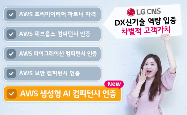 ▲LG CNS 클라우드사업부 직원이 LG CNS의 AWS 생성형 AI 컴피턴시 인증 획득 소식을 전하고 있다. ⓒLG CNS