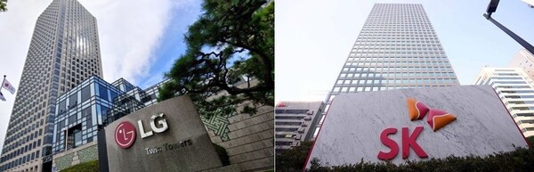 ▲서울 여의도 LG트윈타워(왼쪽)와 서울 종로구 SK그룹 사옥. ⓒ각 사