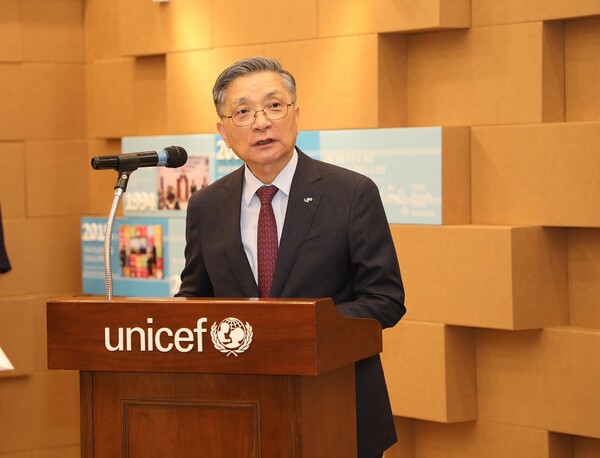 ▲지난 28일 LH와 유니세프 한국위원회의 통합공공임대 양육HUB 구축 협약 체결식에서 이한준 LH 사장이 인사말을 하고 있다. ⓒLH