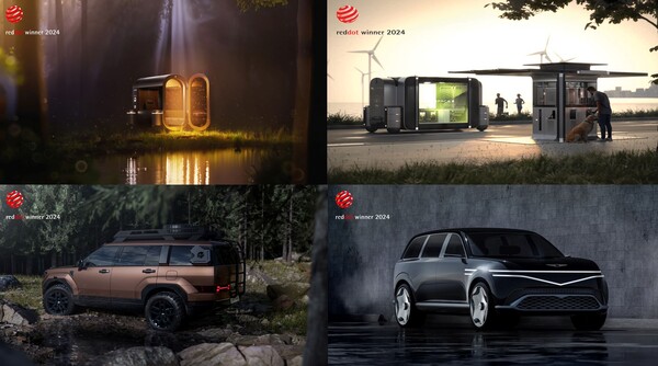 ▲2024 레드 닷 어워드 본상 수상 콘셉트. (왼쪽 위부터 시계방향으로 ) DICE, SPACE, 네오룬 콘셉트, 싼타페 XRT 콘셉트. ⓒ현대차·제네시스