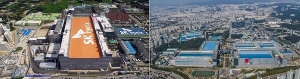 ▲SK하이닉스 이천 공장(왼쪽)과 삼성전자 화성캠퍼스. ⓒ각 사