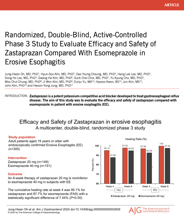 ▲소화기 분야 최고 학술지로 알려진 American Journal of Gastroenterology의 자큐보 아티클. ⓒ제일약품