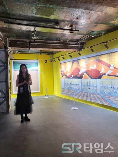 ▲강승민 큐레이터가 아티스트 마뉴엘솔라노 작품을 소개하고 있다. ⓒ최나리 기자