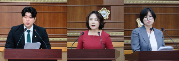 ▲(사진 왼쪽부터) 고병준 의원(공덕), 안미자 의원(서교·망원1), 최은하 의원(성산2·상암) ⓒ마포구의회