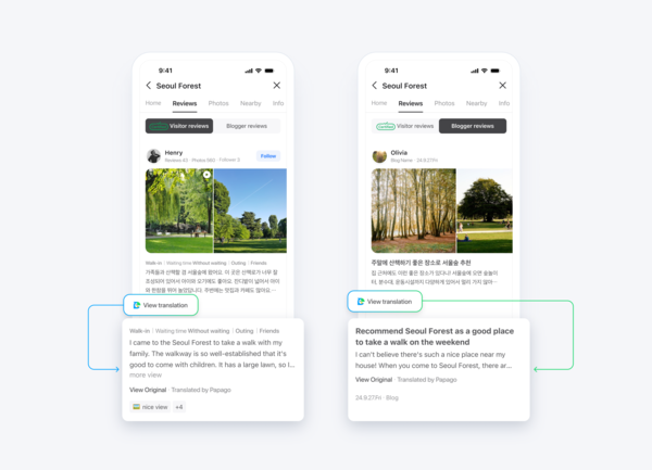 ▲네이버 지도 내 플레이스 방문자 리뷰 번역. ⓒ네이버