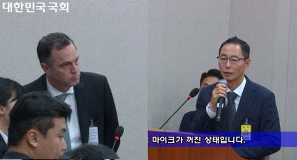 ▲피터얀 반데피트 우아한형제들 대표(사진 왼쪽)와 김명규 쿠팡이츠 서비스 대표. ⓒ국회인터넷의사중계시스템 캡처