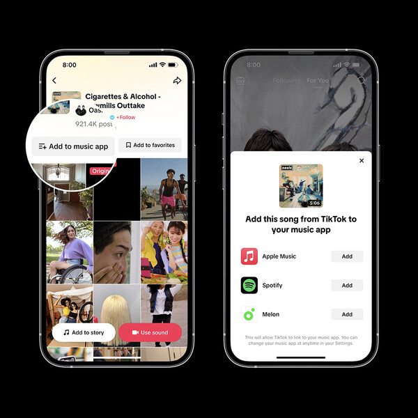 ▲오늘부터 틱톡에서 접하는 음악을 멜론에 바로 저장해두고 언제든 편하게 다시 감상할 수 있다. ⓒ멜론