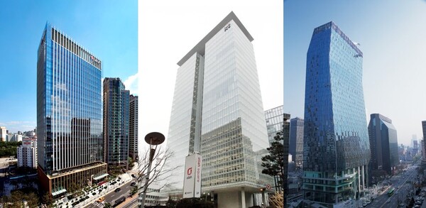 ▲왼쪽부터 서울 중구 SK텔레콤 사옥·광화문 KT이스트 사옥·LG유플러스 용산 사옥. ⓒ각 사