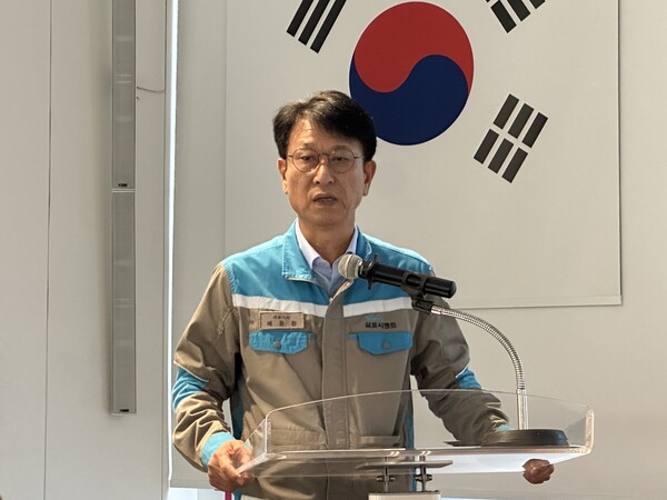 ▲배동환 삼표시멘트 대표가 23일 삼표시멘트 삼척공장 프레스투어에서 발언하고 있다. ⓒ박은영 기자