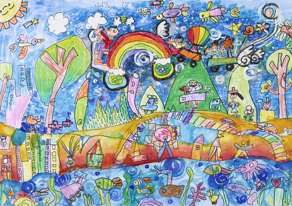 ▲제8회 현대자동차 대표이사상 수상자 조미소은 어린이의 ‘하늘을 날으는 아빠의 무지개 자동차’ 작품. ⓒ현대자동차