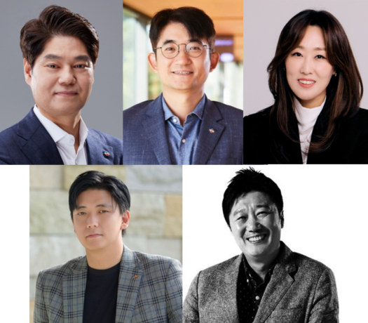 ▲(시계 오른쪽 방향 순으로) 허민회 CJ주식회사 경영지원대표, 윤상현 CJ ENM 대표, 이선영 CJ ENM 커머스부문 대표, 정종민 CJ CGV 대표, 방준식 CJ 4DPLEX 대표. ⓒCJ그룹