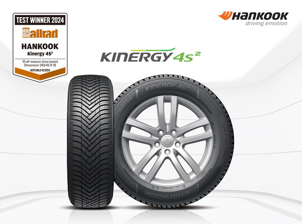▲한국타이어의 올웨더용 그랜드 투어링 타이어 ‘키너지 4S2’가 ‘아우토 빌트 알라드’가 진행한 올시즌 타이어 테스트에서 최고 등급인 ‘최우수’를 획득했다. ⓒ한국타이어앤테크놀로지